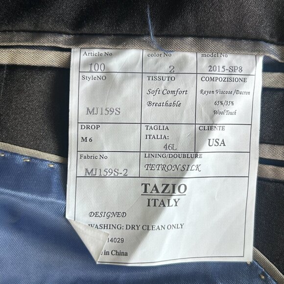 Tazio Italy Blue Textured Velvet Black Shawl Collar Formal Blazer Size 46L - Picture 5 of 11